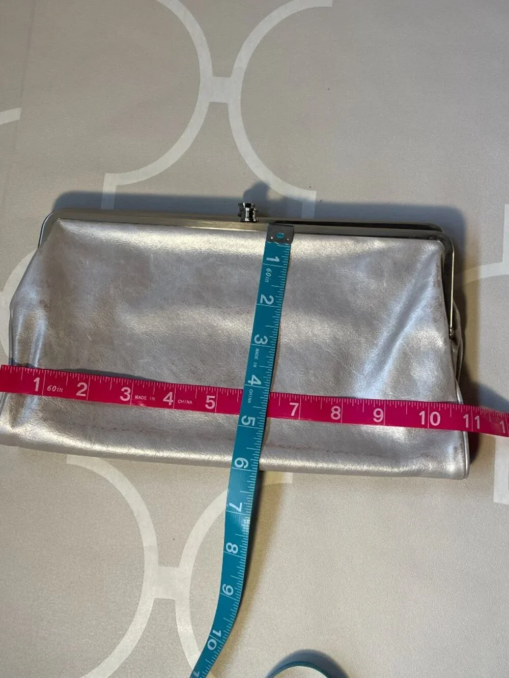 HOBO Large Leather Double Kisslock Frame Clutch Organizer Handbag